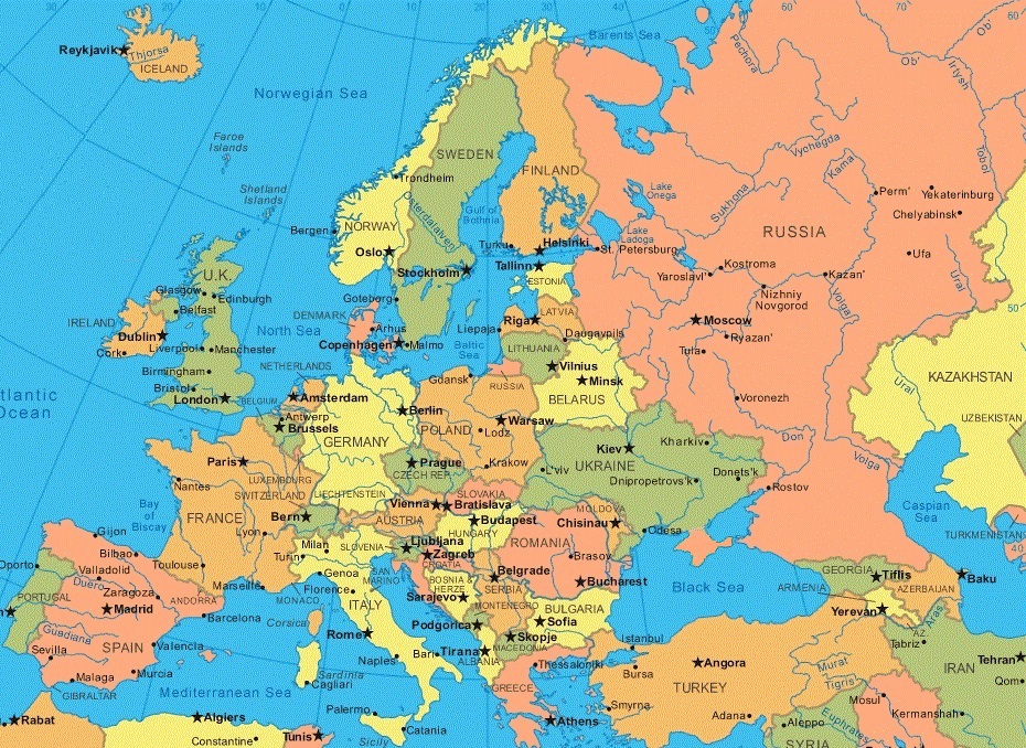 Карта Европы без маршрутов